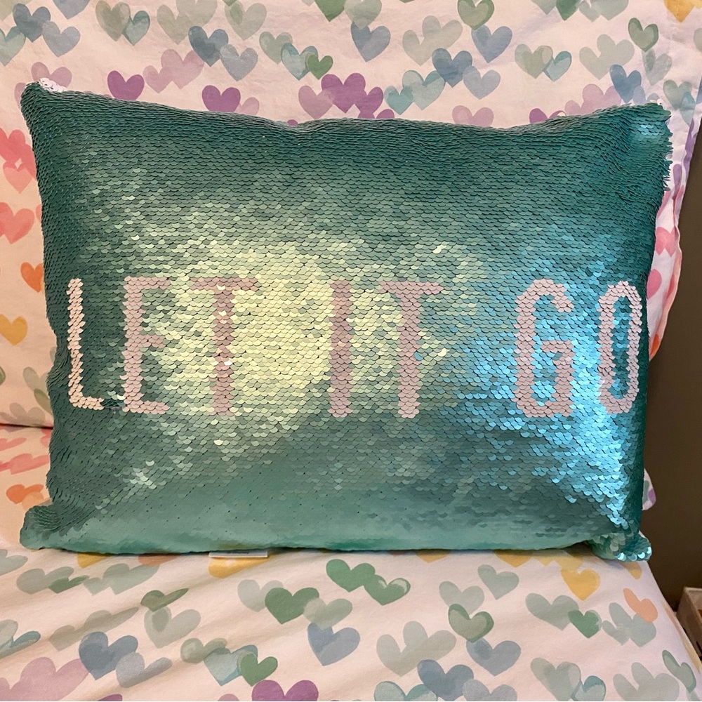 Pottery Barn Frozen pillow with flip sequins.